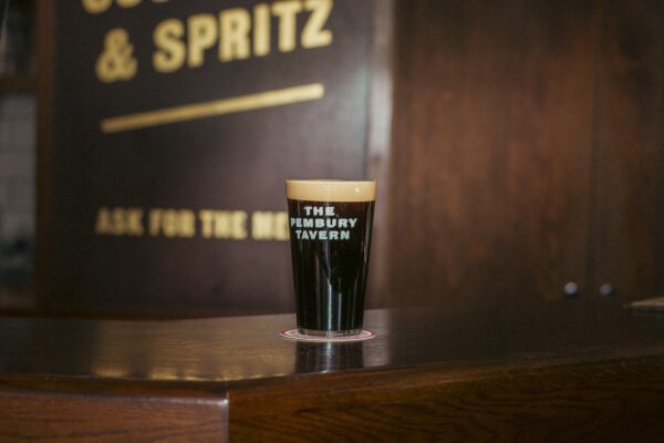 A pint of Derailed Porter on the bar of The Pembury Tavern